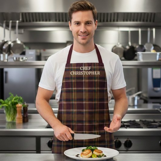 Personalized Dark Plaid Chef Apron Schürze