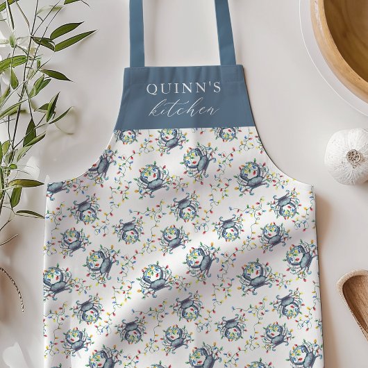 Personalized Deck the Claws Coastal Crab Christmas Schürze