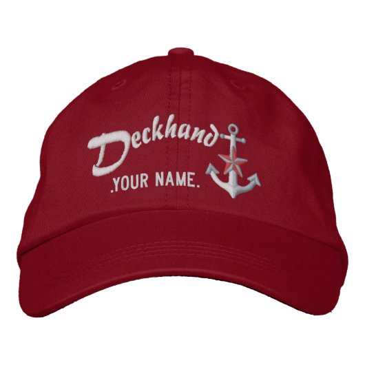 Personalized Deckhand Nautical Anchor Name White Bestickte Baseballkappe (Vorderseite)