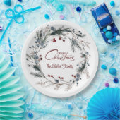 Personalized Delicate Christmas Floral Wreath Pappteller (Party)
