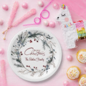 Personalized Delicate Christmas Floral Wreath Pappteller (Party)