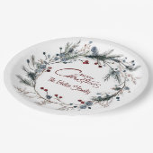 Personalized Delicate Christmas Floral Wreath Pappteller (Schrägansicht)