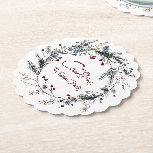 Personalized Delicate Christmas Floral Wreath Untersetzer (angewinkelt)
