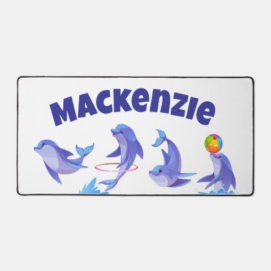 Personalized Desk Mat with Four Playful Dolphins Schreibtischunterlage (Vorderseite)