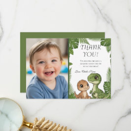 Personalized Dino 1st Birthday Photo Thank You Car Dankeskarte