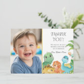 Personalized Dino 1st Birthday Thank You Dankeskarte (Stehend Vorderseite)