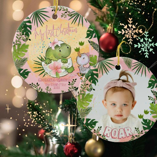 Personalized Dino 'My First Christmas' Photo Keramik Ornament