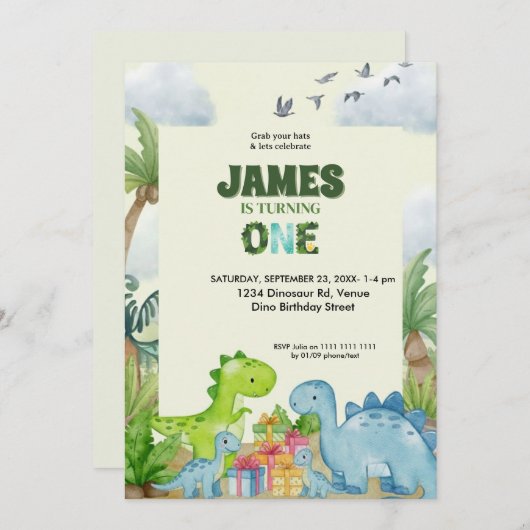 Personalized Dinosaur 1st Birthday Invitation Einladung (Vorne/Hinten)