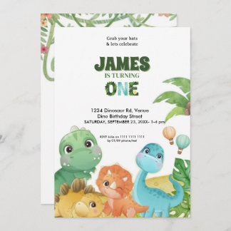 Personalized Dinosaur 1st Birthday Invitation  Einladung
