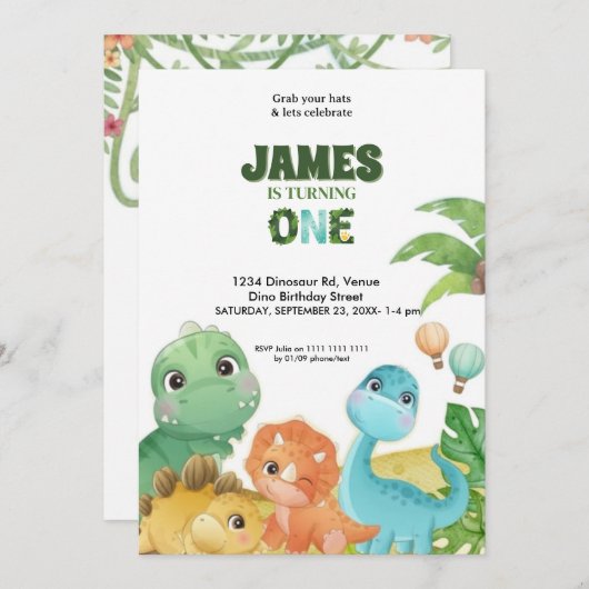 Personalized Dinosaur 1st Birthday Invitation Einladung (Vorne/Hinten)