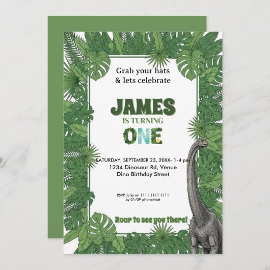 Personalized Dinosaur 1st Birthday Invitations Einladung (Vorne/Hinten)