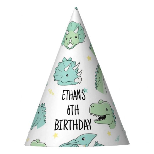 Personalized Dinosaur Birthday Hats | Dino Party Partyhütchen (Vorderseite)