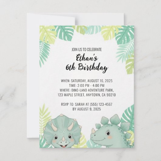 Personalized Dinosaur Birthday Invitation | Dino Einladung (Vorderseite)