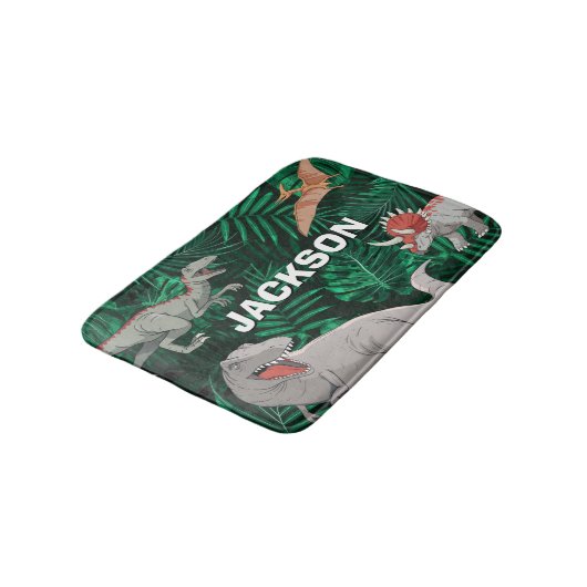 Personalized Dinosaur Kids Dino Jurassic Trex Boy Badematte (Schrägansicht)
