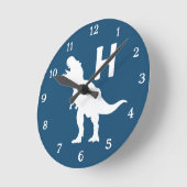 Personalized Dinosaur Kids Wall Clock Blue T-Rex Runde Wanduhr (Winkel)