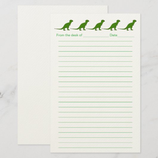 Personalized Dinosaur Lined Stationery for Kids Briefpapier (Vorne/Hinten)