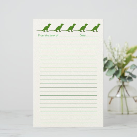 Personalized Dinosaur Lined Stationery for Kids Briefpapier (Stehend Vorderseite)