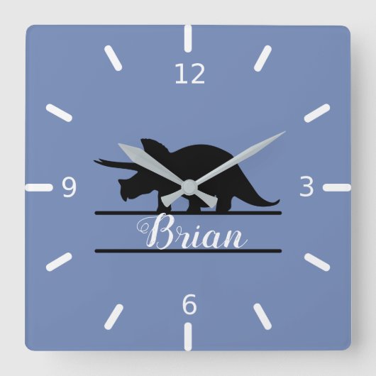 Personalized Dinosaur Square Wall Clock Quadratische Wanduhr (Vorderseite)