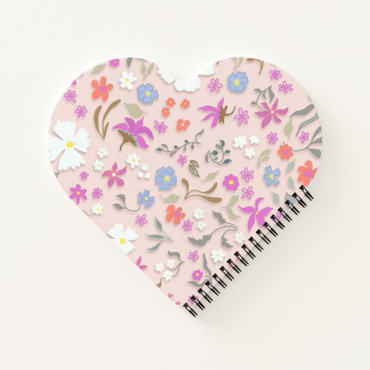 Personalized Ditsy Flowers heart-shape spiral Notizblock (Rückseite)