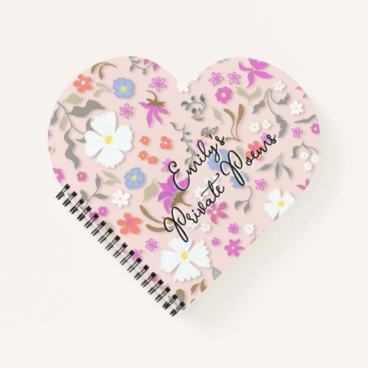 Personalized Ditsy Flowers heart-shape spiral Notizblock (Vorderseite)