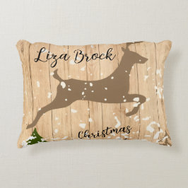 Personalized doe Christmas bauble wooden backgroun Dekokissen