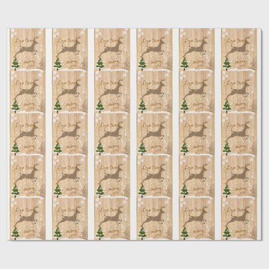 Personalized doe Christmas bauble wooden backgroun Geschenkpapier (Flach)