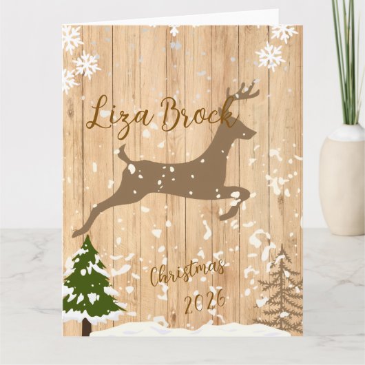 Personalized doe Christmas bauble wooden backgroun Karte (Vorderseite)