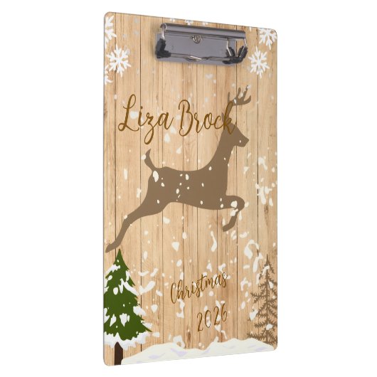 Personalized doe Christmas bauble wooden backgroun Klemmbrett (Rechts)