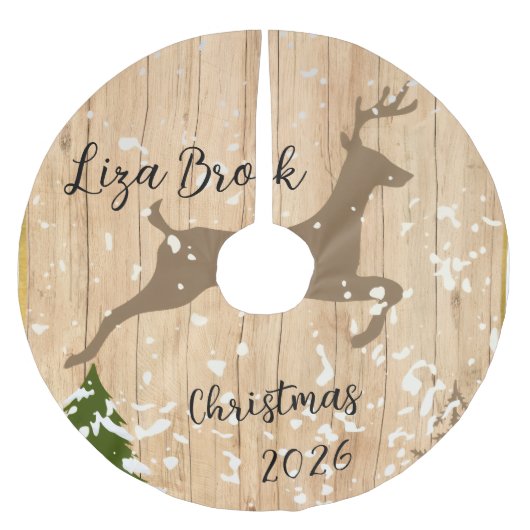 Personalized doe Christmas bauble wooden backgroun Polyester Weihnachtsbaumdecke (Vorderseite)