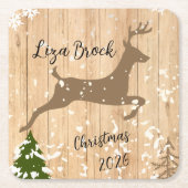 Personalized doe Christmas bauble wooden backgroun Rechteckiger Pappuntersetzer (Vorderseite)