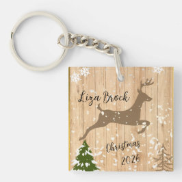 Personalized doe Christmas bauble wooden backgroun Schlüsselanhänger