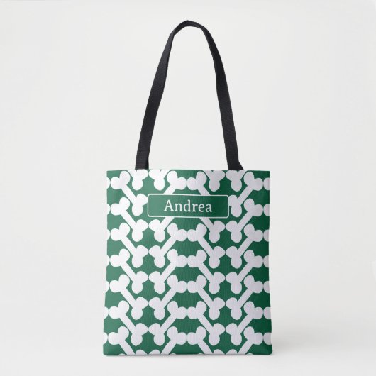 Personalized Dog Bone Pattern Green White Modern Tasche (Vorderseite)