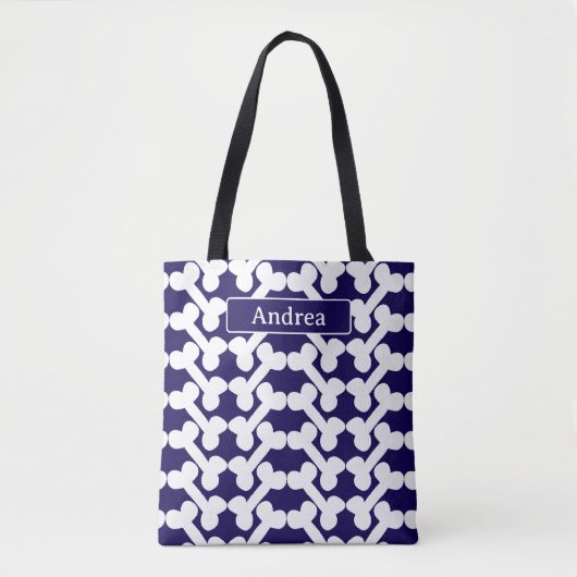 Personalized Dog Bone Pattern Navy White Modern Tasche (Vorderseite)