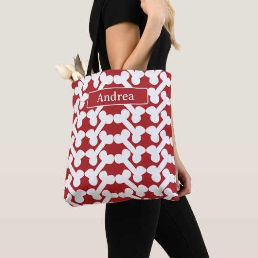 Personalized Dog Bone Pattern Red White Modern  Tasche (Von Nahem)