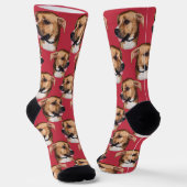 Personalized dog face photo Red Cute Fun Pet Socken (Gewinkelt)
