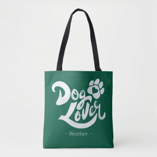 Personalized Dog Lover Hand-Lettered Green Tasche (Vorderseite)