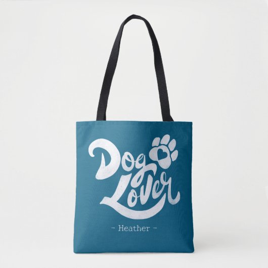 Personalized Dog Lover Hand-Lettered Ocean Blue Tasche (Vorderseite)