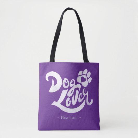 Personalized Dog Lover Hand-Lettered Purple Tasche (Vorderseite)