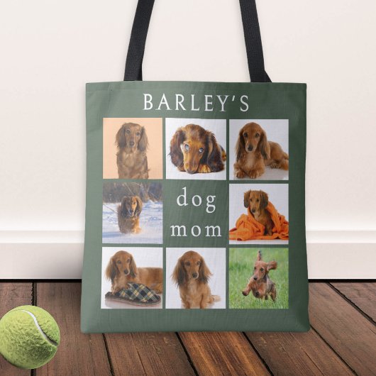 Personalized Dog Mom 8-Photo Collage Sage Green Tasche
