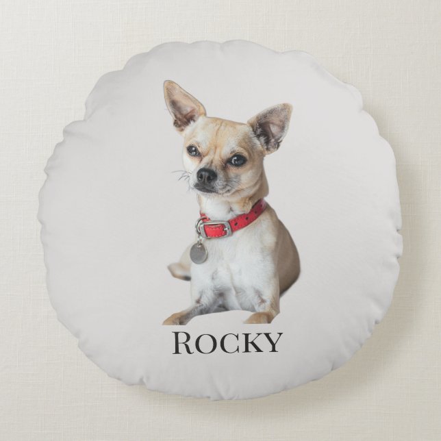 Personalized Dog Photo | Custom Pet Name  Rundes Kissen (Vorderseite)