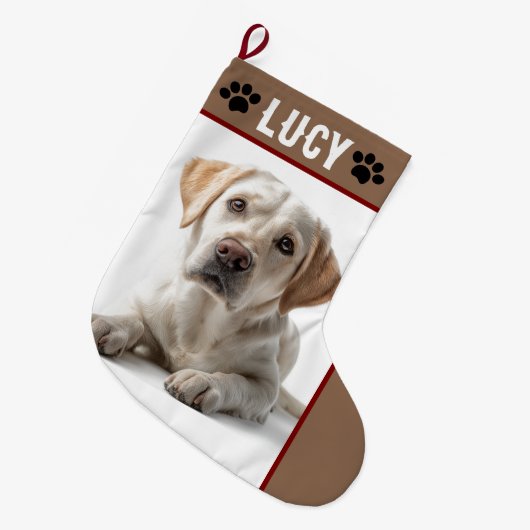 Personalized Dog Photo & Name | Christmas Stocking Großer Weihnachtsstrumpf (Vorderansicht (hängend))