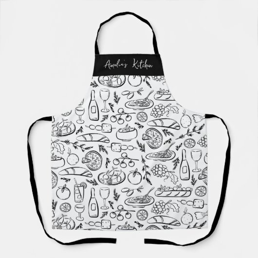 Personalized Dolce Vita Food Pattern Black White Schürze (Vorderseite)