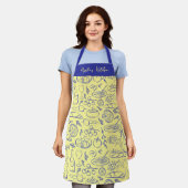 Personalized Dolce Vita Food Pattern Blue Yellow Schürze (Getragen)