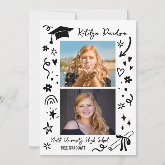 Personalized Doodle Graduation Photo Announcement (Vorderseite)
