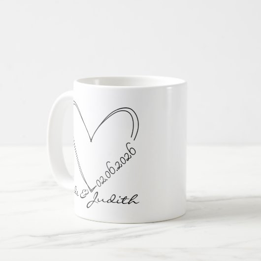 Personalized doodle heart wedding kaffeetasse (Vorderseite Links)