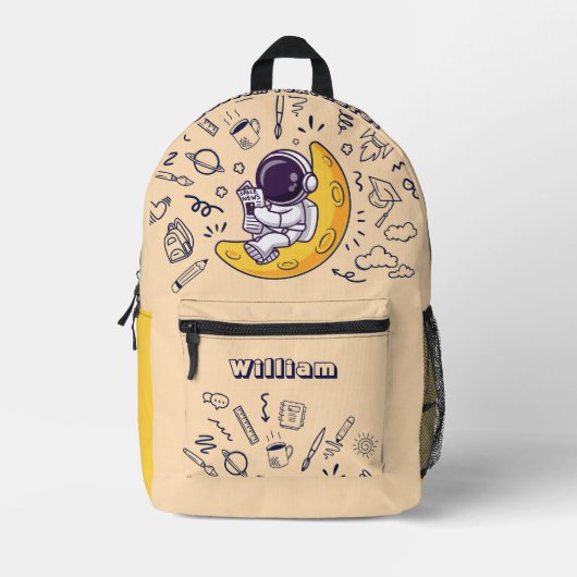 Personalized Doodle Space Planets Back to School Bedruckter Rucksack (Vorderseite)