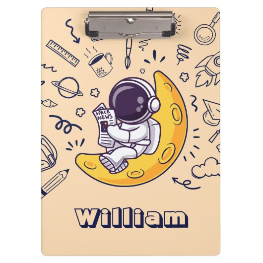 Personalized Doodle Space Planets Back to School Klemmbrett (Vorderseite)