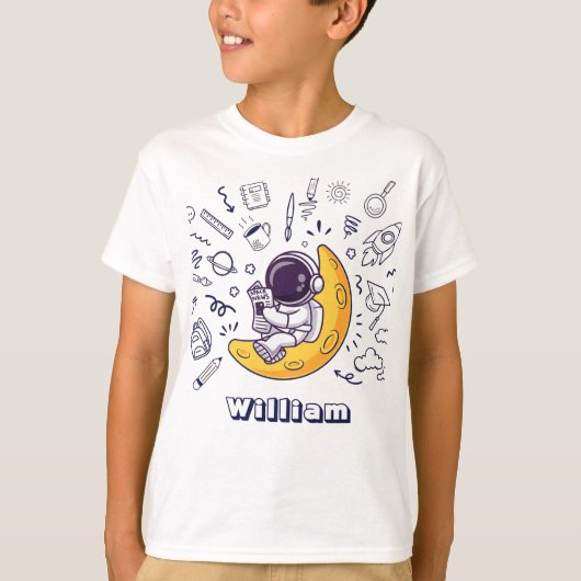 Personalized Doodle Space Planets Back to School T-Shirt (Vorderseite)