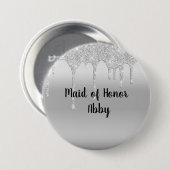 Personalized Dripping Glitter Silver Maid of Honor Button (Vorne & Hinten)
