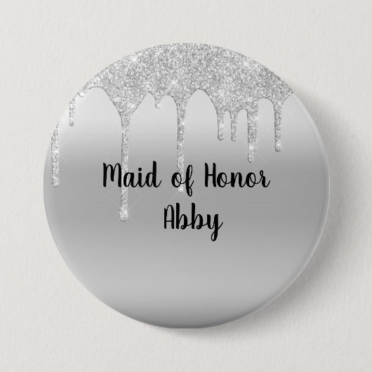 Personalized Dripping Glitter Silver Maid of Honor Button (Vorderseite)